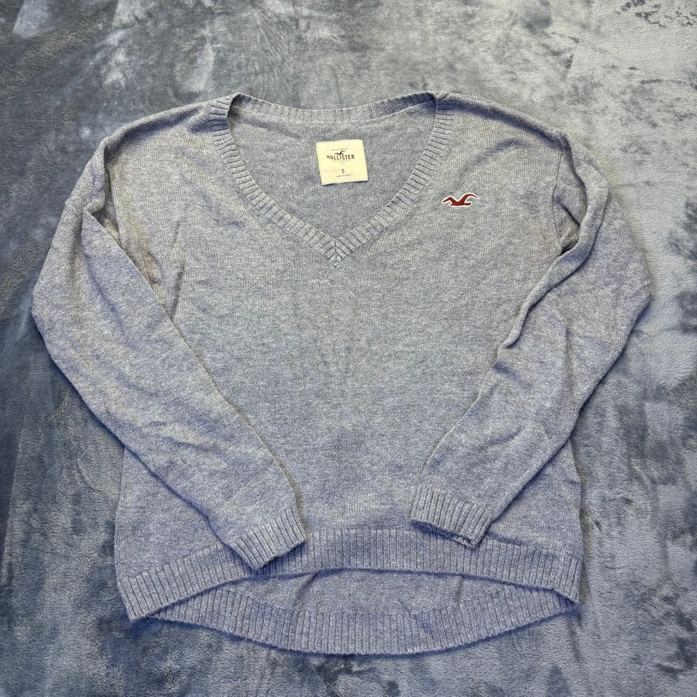 Hollister Gray V‎ Neck Sweater Womens Small Preppy Lightweight Knit Pullover